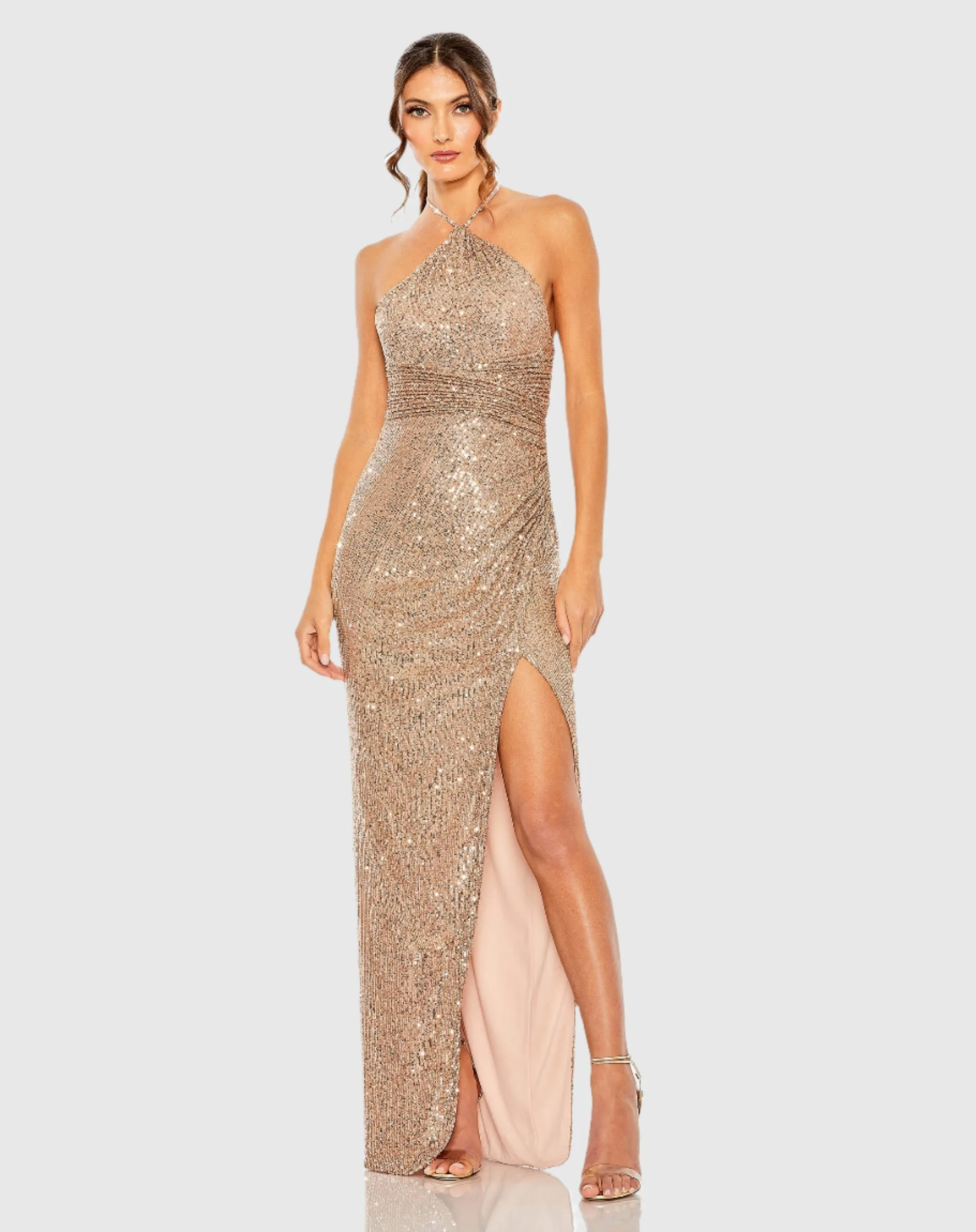 One Shoulder Ruched Side Front Slit Sequin Gown sold by Mac Duggal product image thumbnail 2