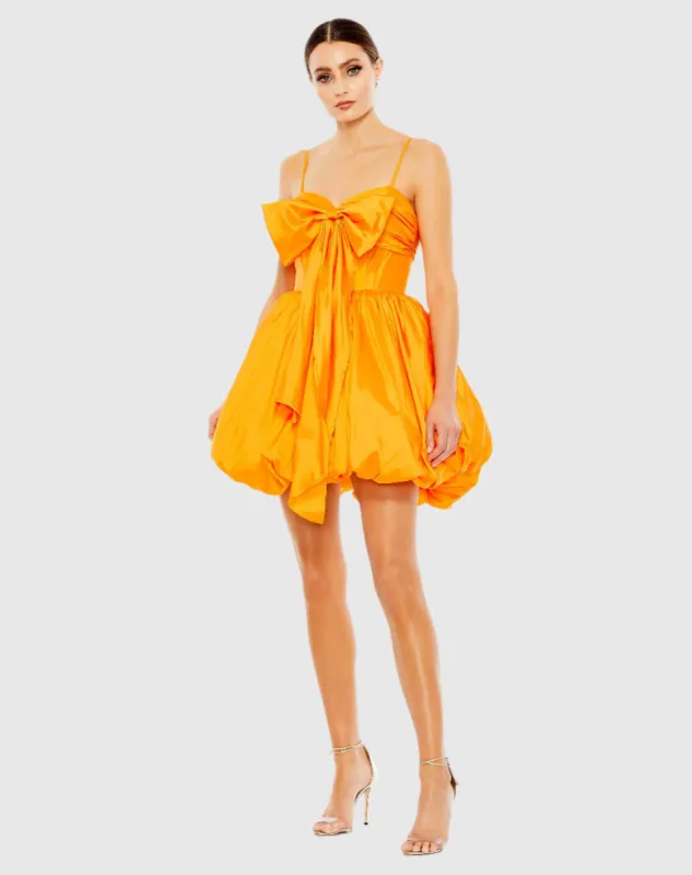 Orange Spaghetti Strap Center Bow Balloon Mini Dress sold by Mac Duggal