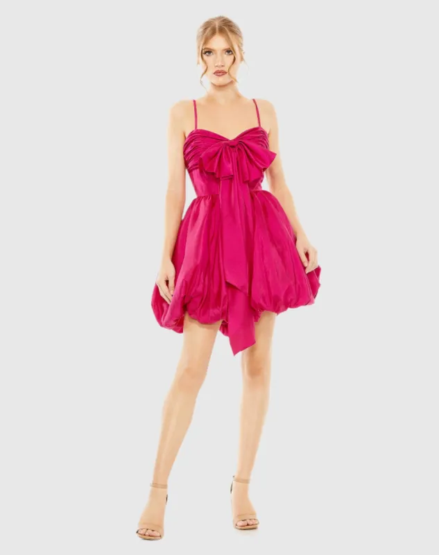 Pink Spaghetti Strap Center Bow Balloon Mini Dress sold by Mac Duggal