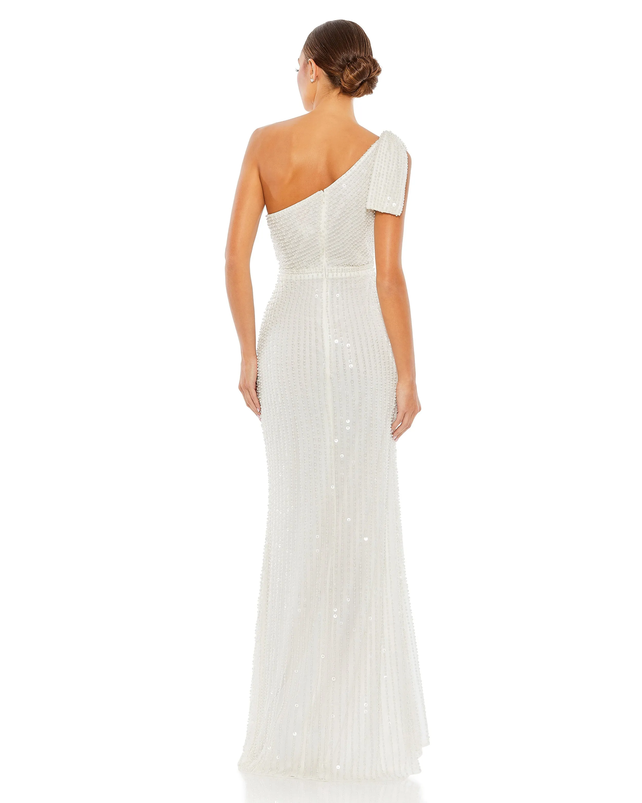 White Pearl Embellished Soft Tie One Shoulder Gown sold by Mac Duggal product image thumbnail 3