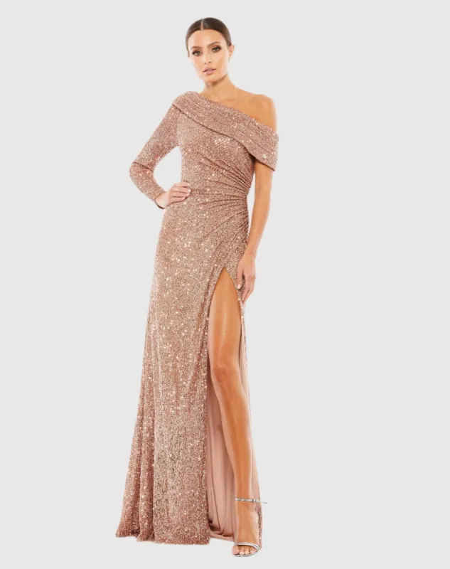 Pink Sequined Drop Shoulder Faux Wrap Gown - FINAL SALE sold by Mac Duggal