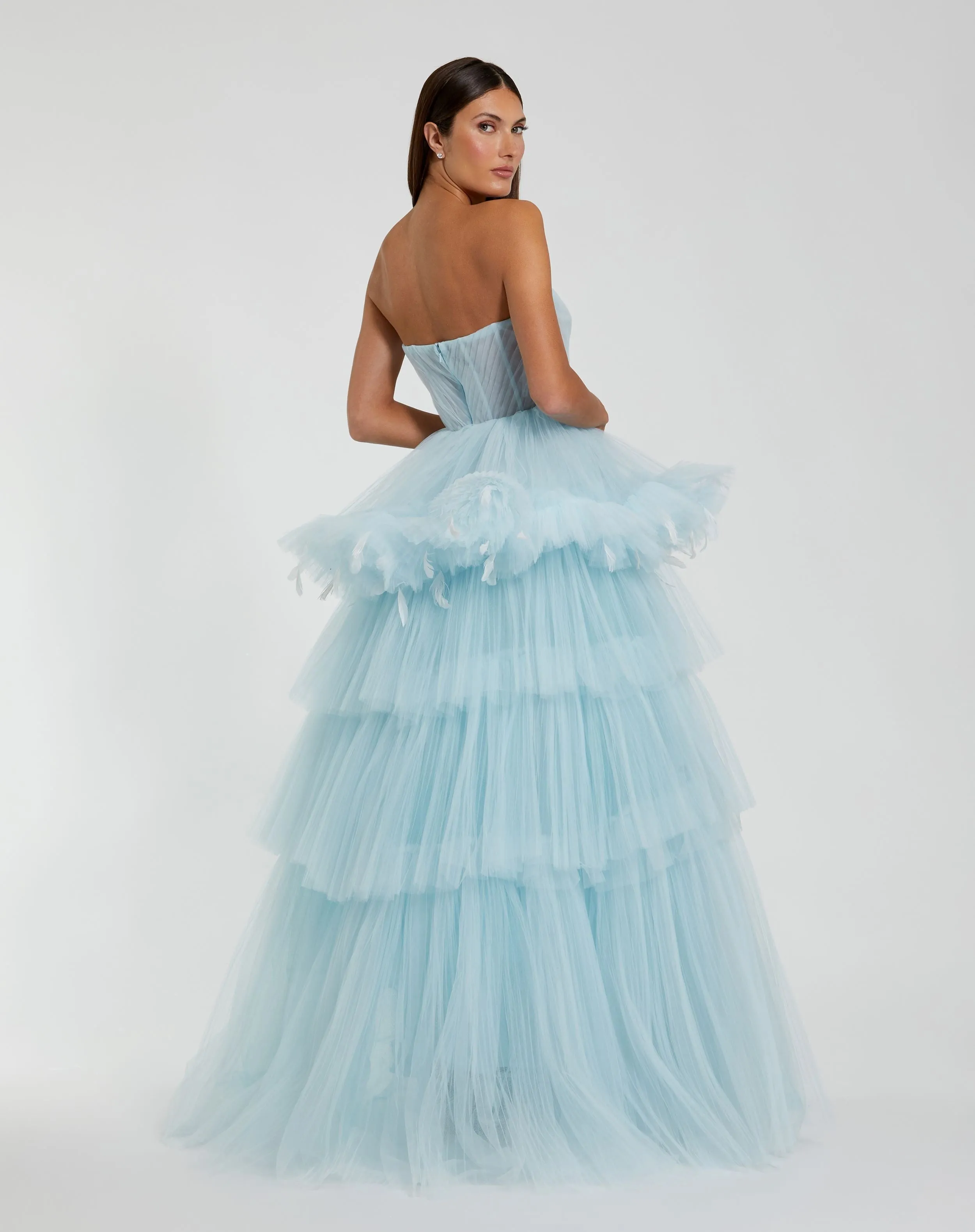 Blue Strapless Tulle Gown with Feather Detail - FINAL SALE sold by Mac Duggal product image thumbnail 3
