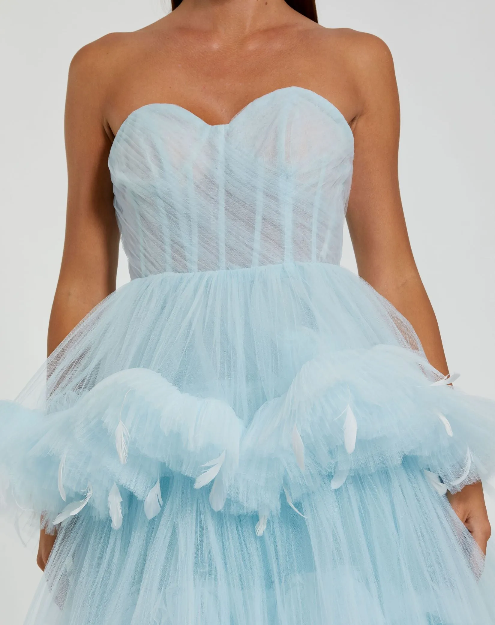 Blue Strapless Tulle Gown with Feather Detail - FINAL SALE sold by Mac Duggal product image thumbnail 2
