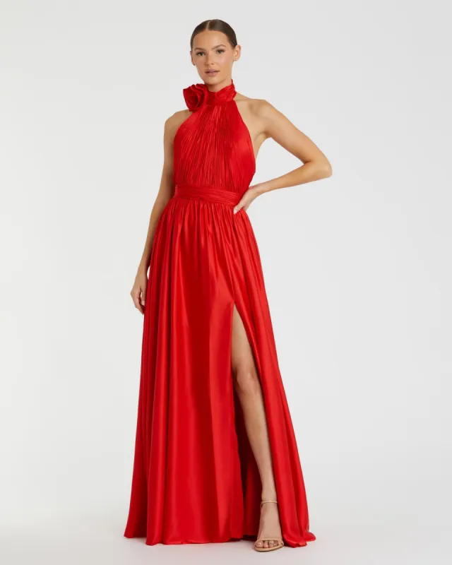 Soft Tie Halter Neck High Slit Gown sold by Mac Duggal