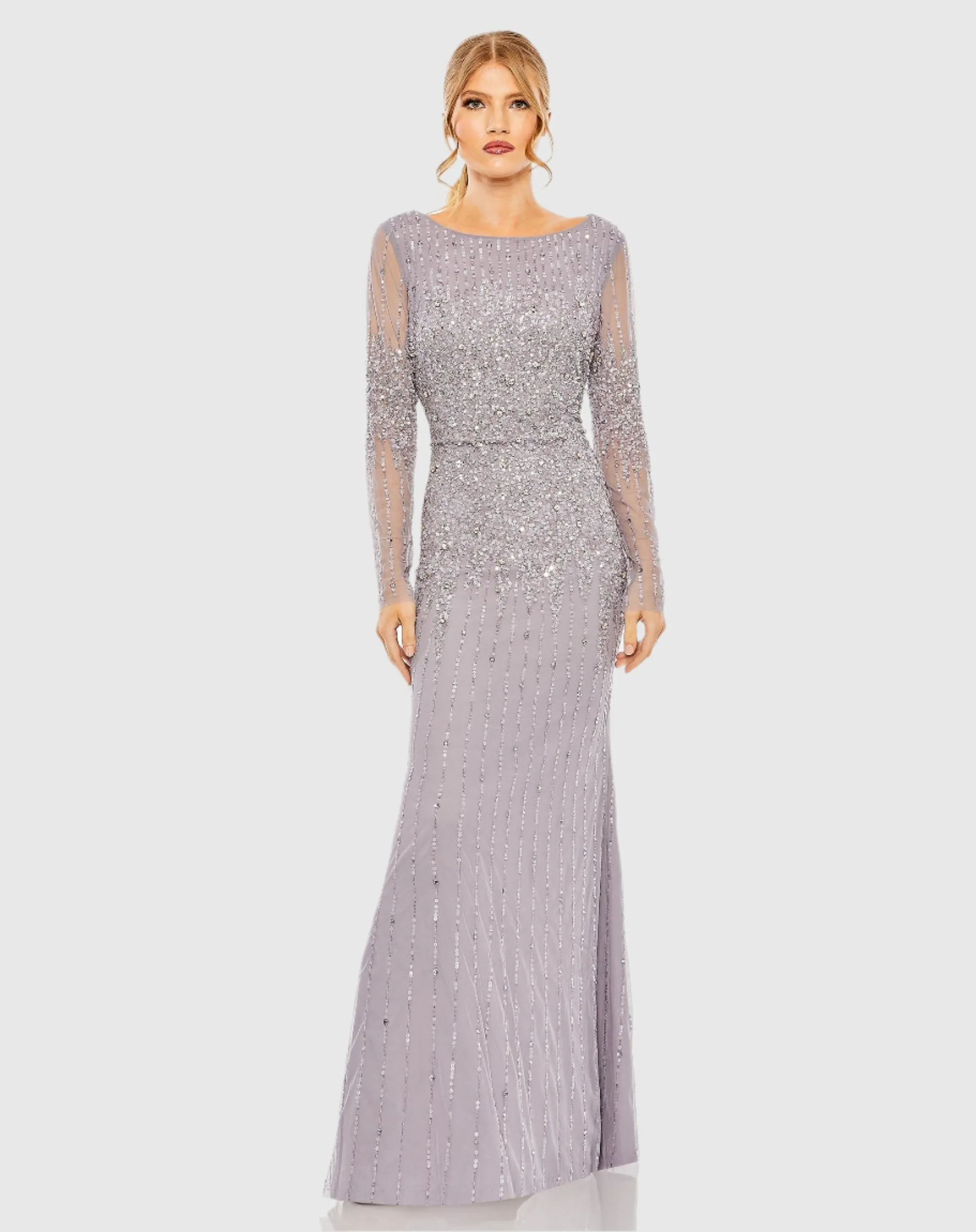 High Neck Sequin Embellished Long Sleeve A Line Gown sold by Mac Duggal product image thumbnail 2