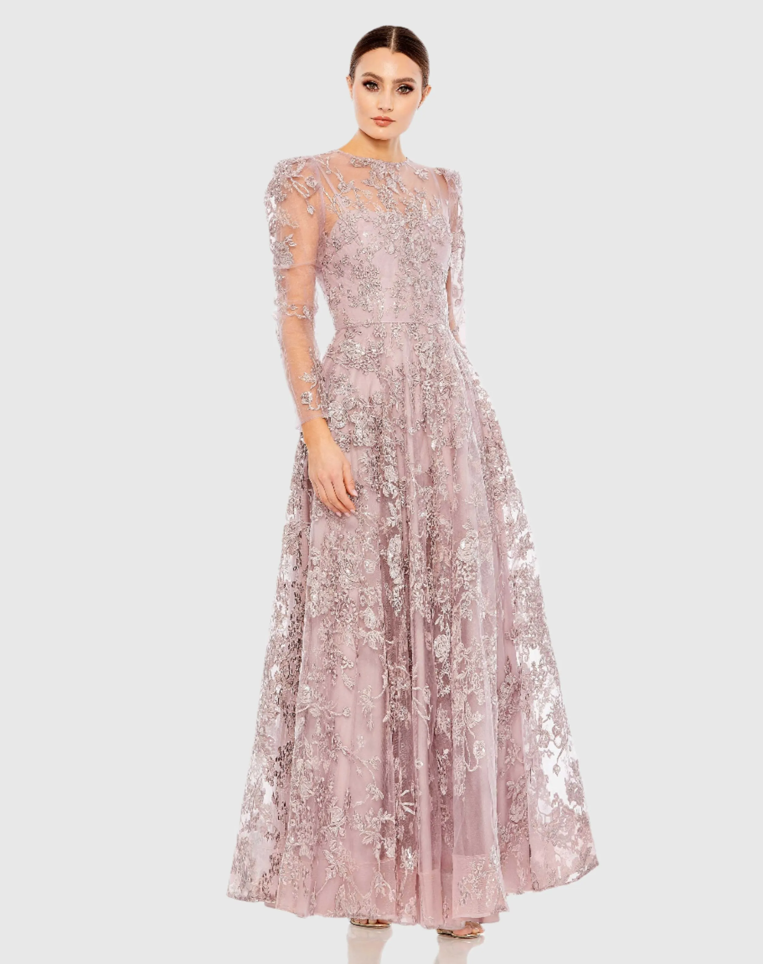 Embroidered Illusion High Neck A Line Dress sold by Mac Duggal