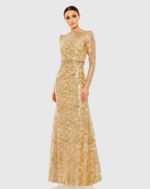 Embellished High Neck Long Sleeve Gown sold by Mac Duggal