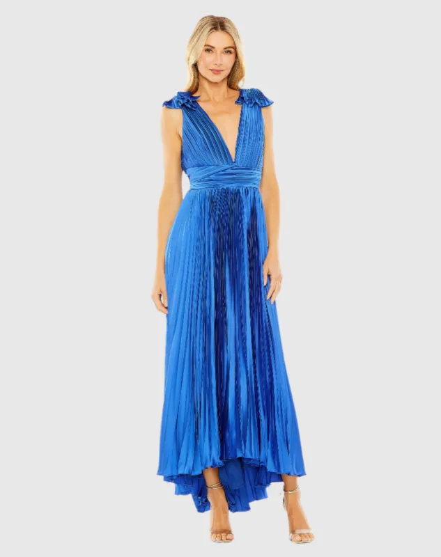 Ruffle Top Sleeveless V Neck Pleated Gown sold by Mac Duggal