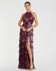 High Neck Pleated Tiered Ruffle Metallic Gown sold by Mac Duggal