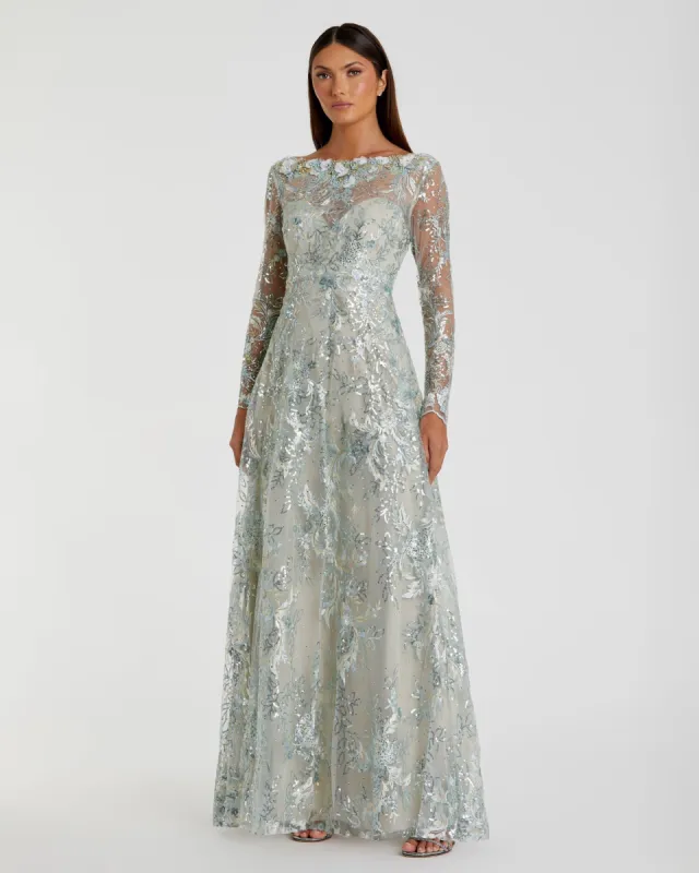 Floral Embroidered Illusion Long Sleeve Gown sold by Mac Duggal