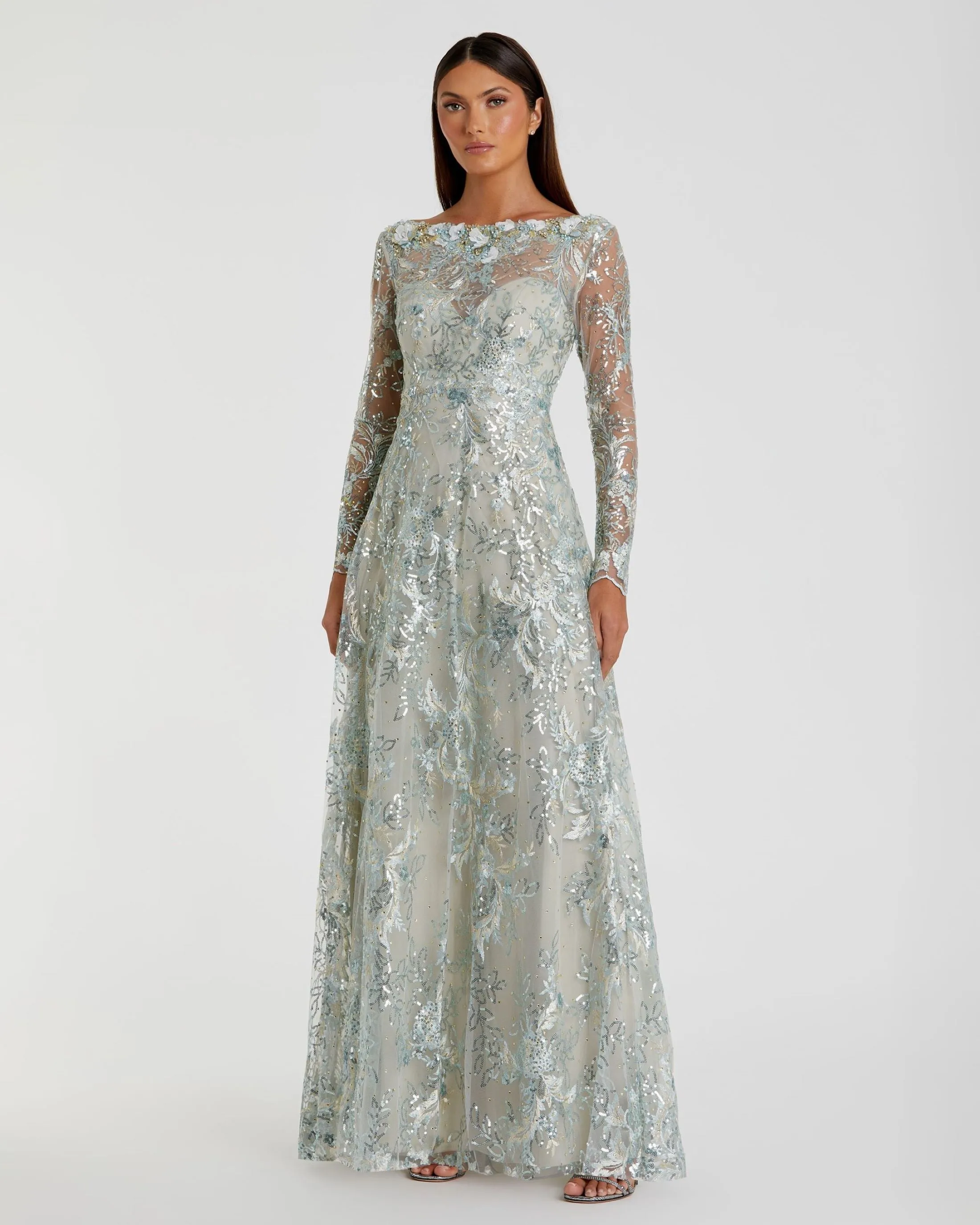 Floral Embroidered Illusion Long Sleeve Gown sold by Mac Duggal