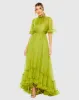 Ruffled Mock Neck Flutter Sleeve High Low Hem Gown sold by Mac Duggal
