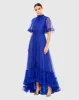 Ruffled Mock Neck Flutter Sleeve High Low Hem Gown sold by Mac Duggal