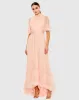 Ruffled Mock Neck Flutter Sleeve High Low Hem Gown sold by Mac Duggal