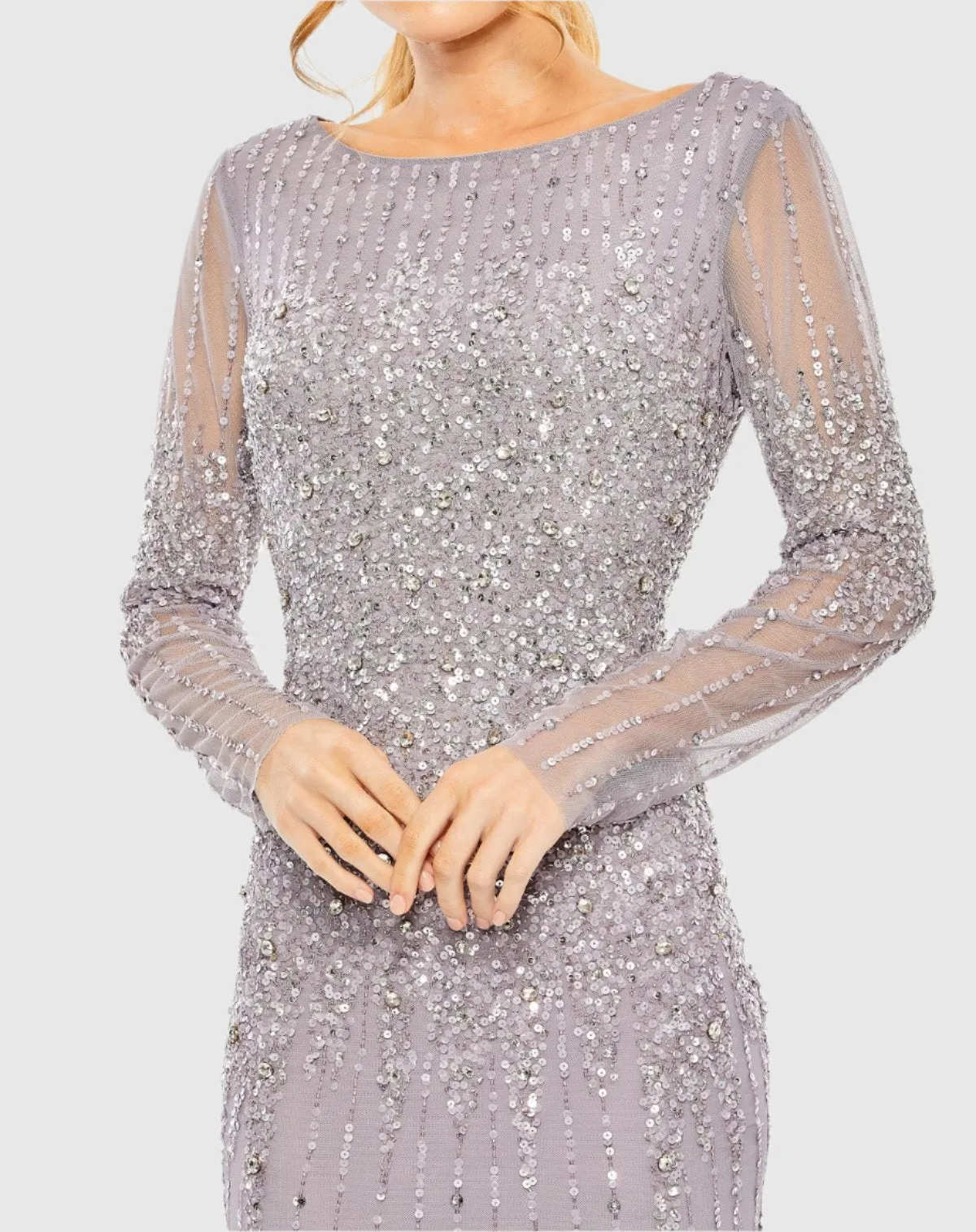 Purple Boat Neck Sequin Embellished Long Sleeve A Line Gown sold by Mac Duggal product image thumbnail 2