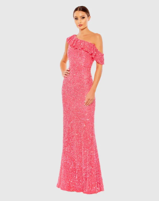 Sequined Drop Shoulder Trumpet Gown sold by Mac Duggal