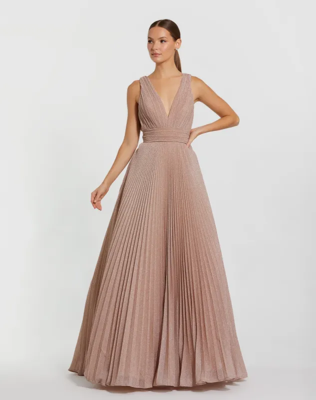 Pink Shimmering Pleated Sleeveless Gown sold by Mac Duggal