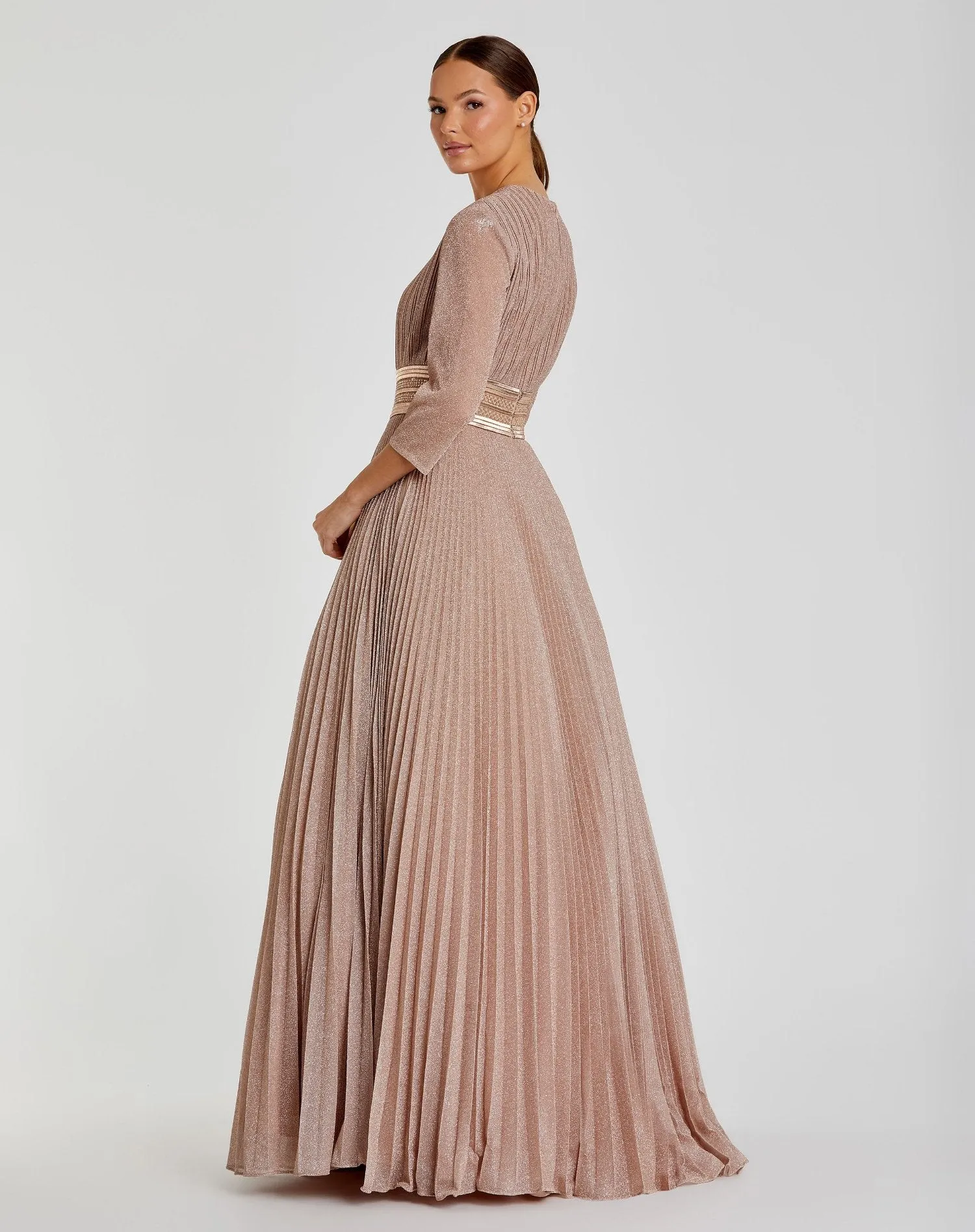 Pink Shimmering Pleated 3/4 Sleeve Ball Gown sold by Mac Duggal product image thumbnail 3