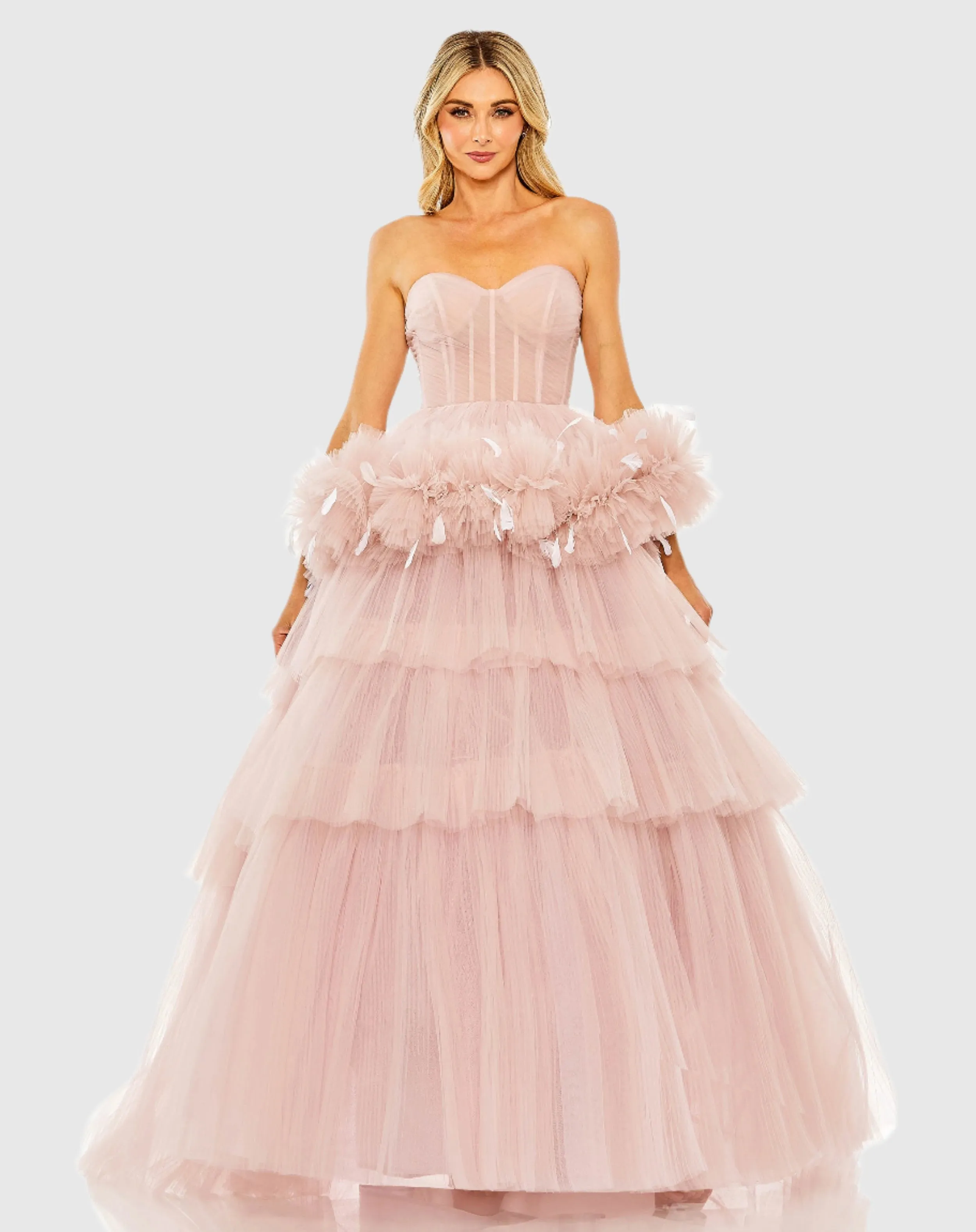 Strapless Tulle Gown with Feather Detail sold by Mac Duggal product image thumbnail 3