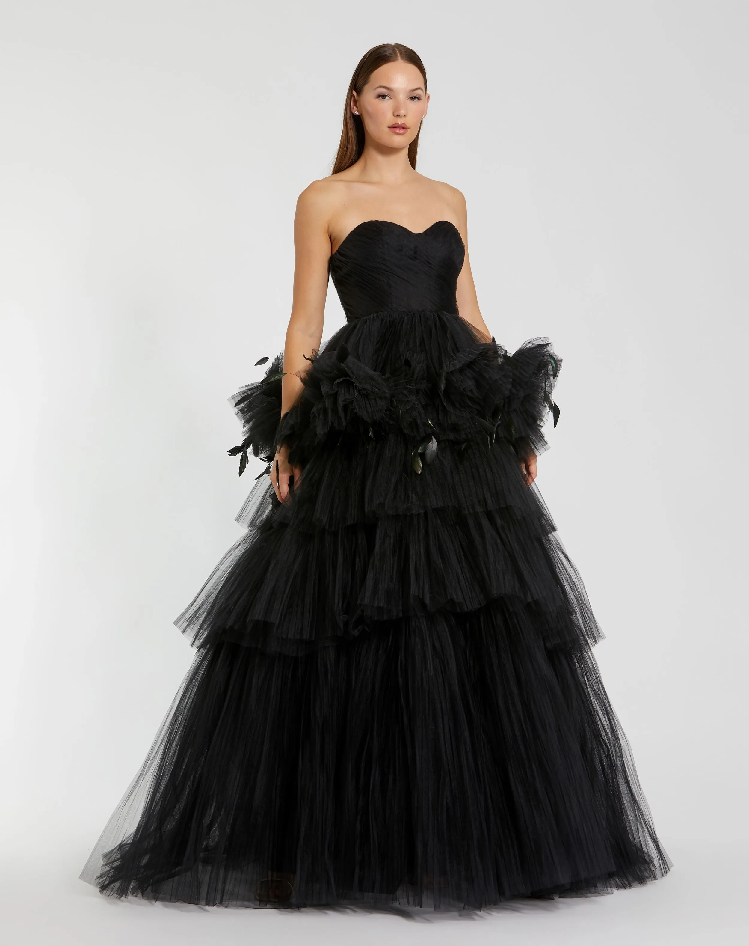 Strapless Tulle Gown with Feather Detail sold by Mac Duggal product image thumbnail 4