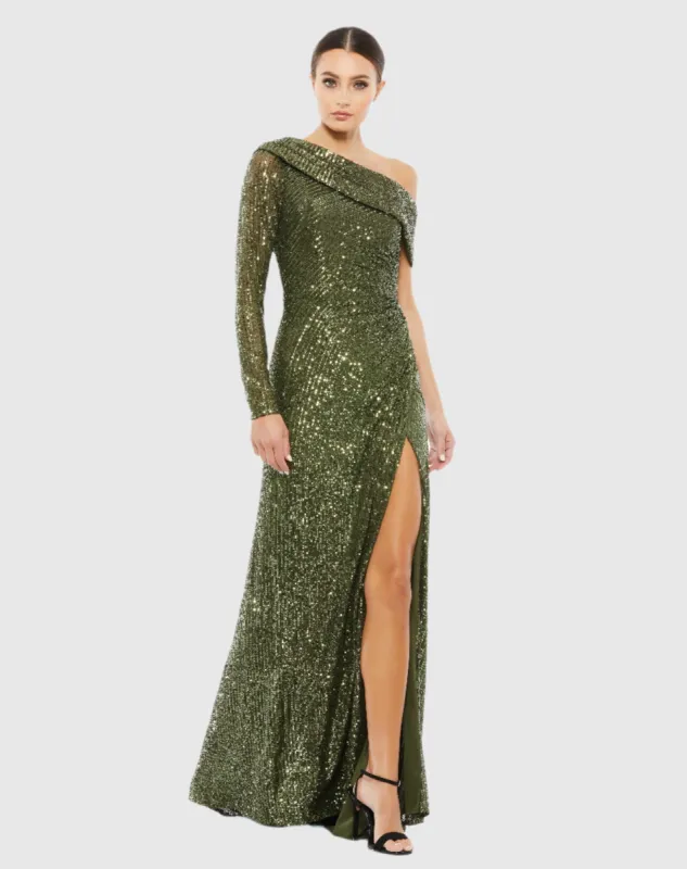 Sequined Drop Shoulder Faux Wrap Gown sold by Mac Duggal