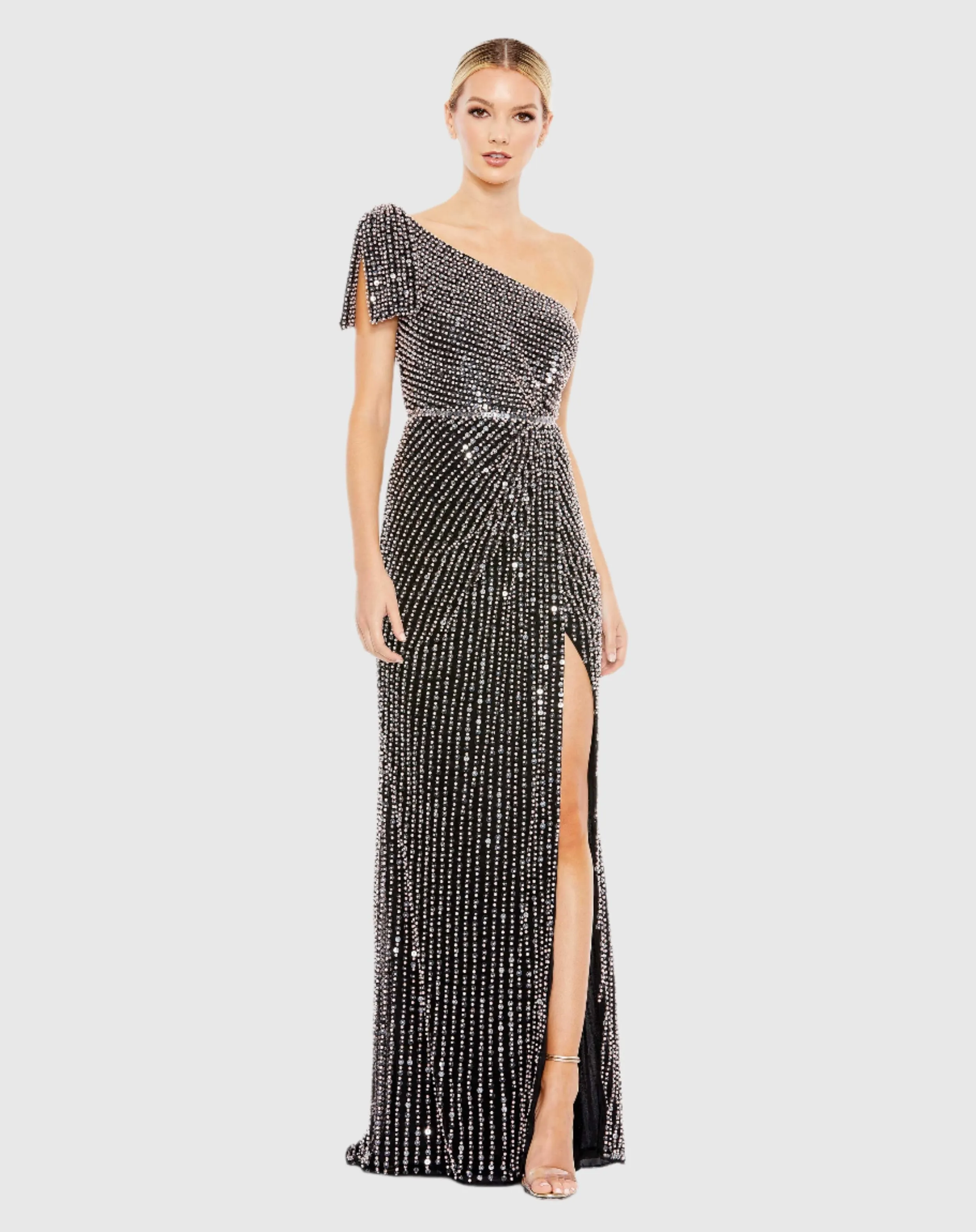 Pearl Embellished Soft Tie One Shoulder Gown sold by Mac Duggal product image thumbnail 4