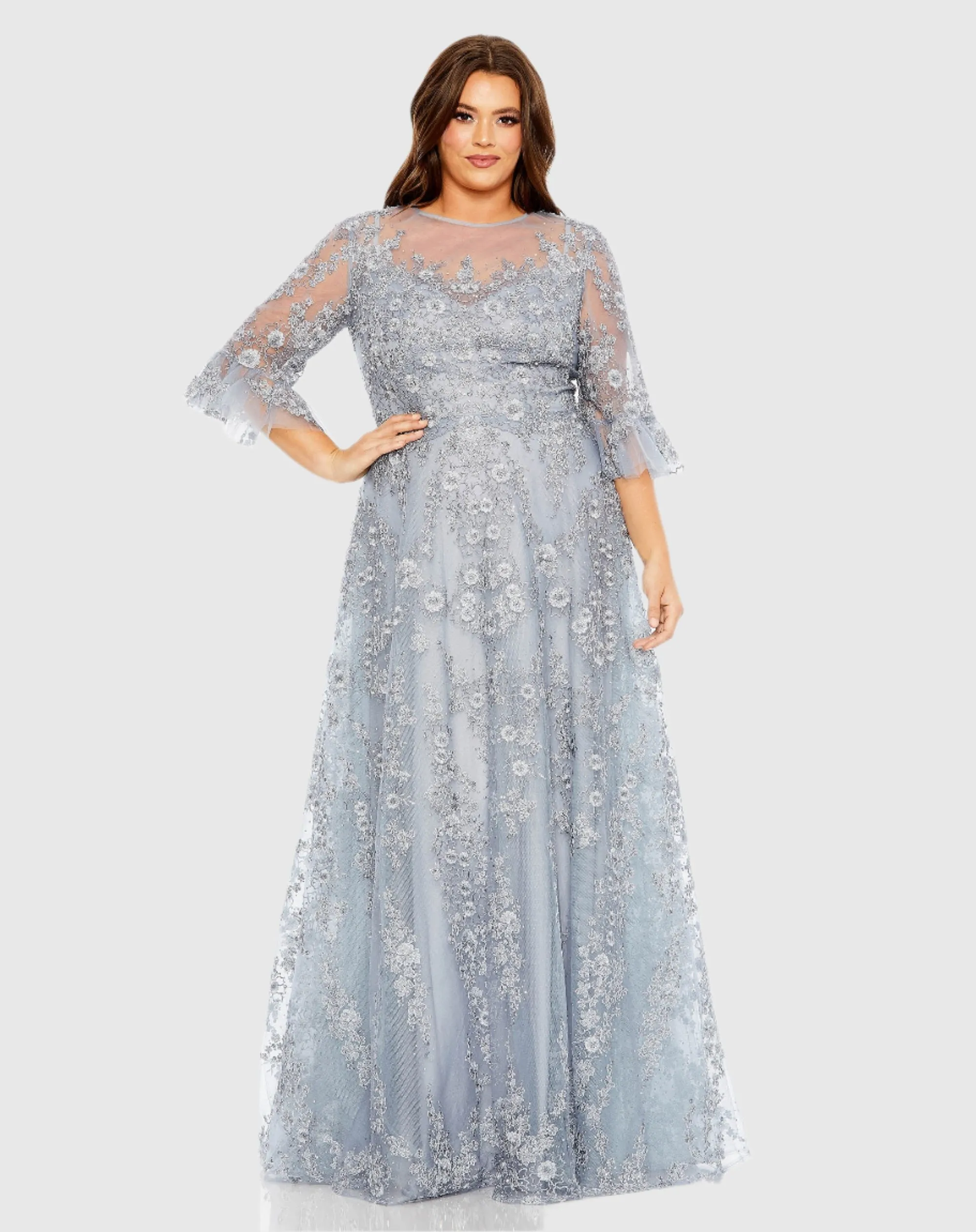 High Neck Flutter Sleeve Embroidered A Line Gown sold by Mac Duggal product image thumbnail 2