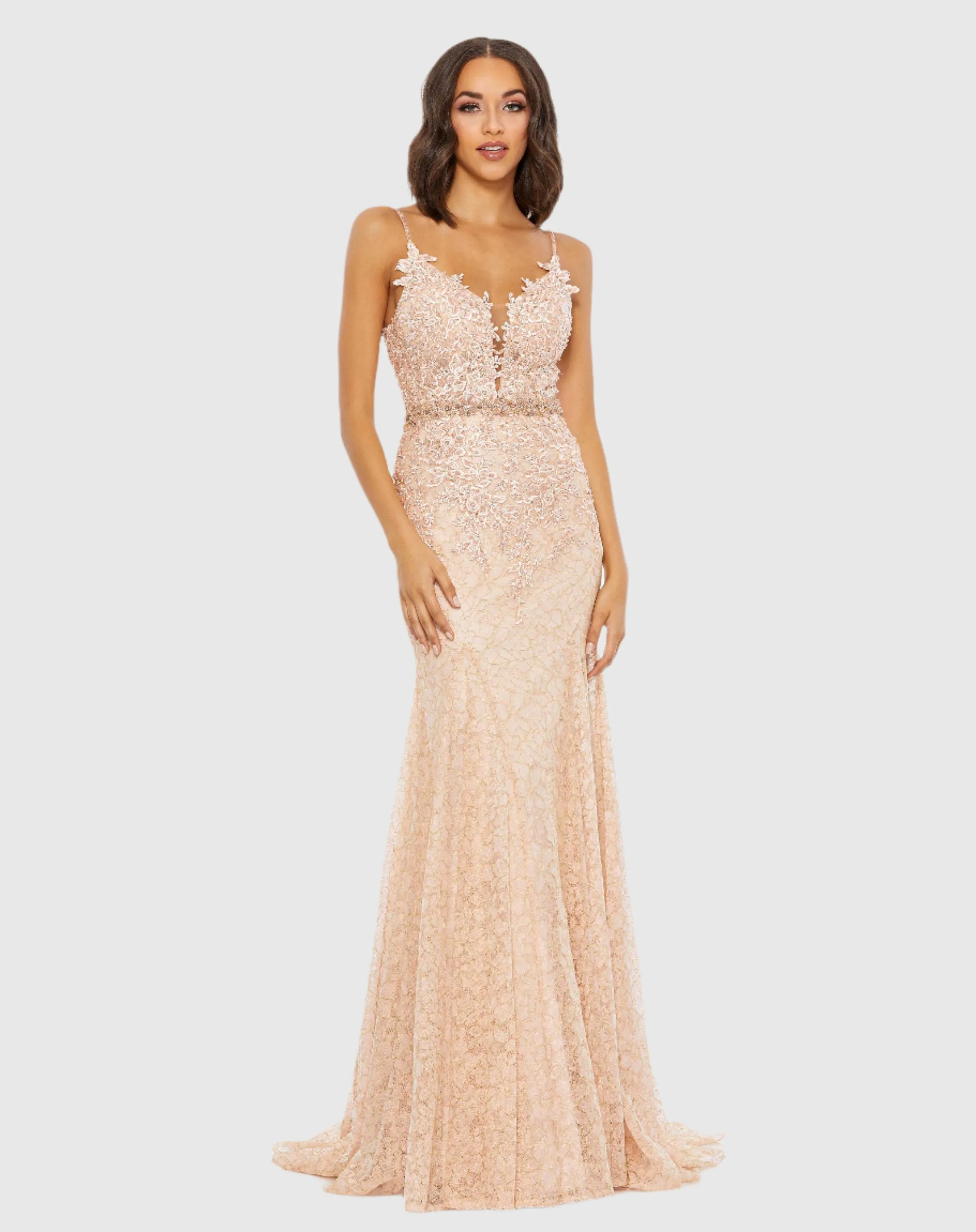 Applique Sleeveless Plunge Neck Trumpet Gown sold by Mac Duggal product image thumbnail 3