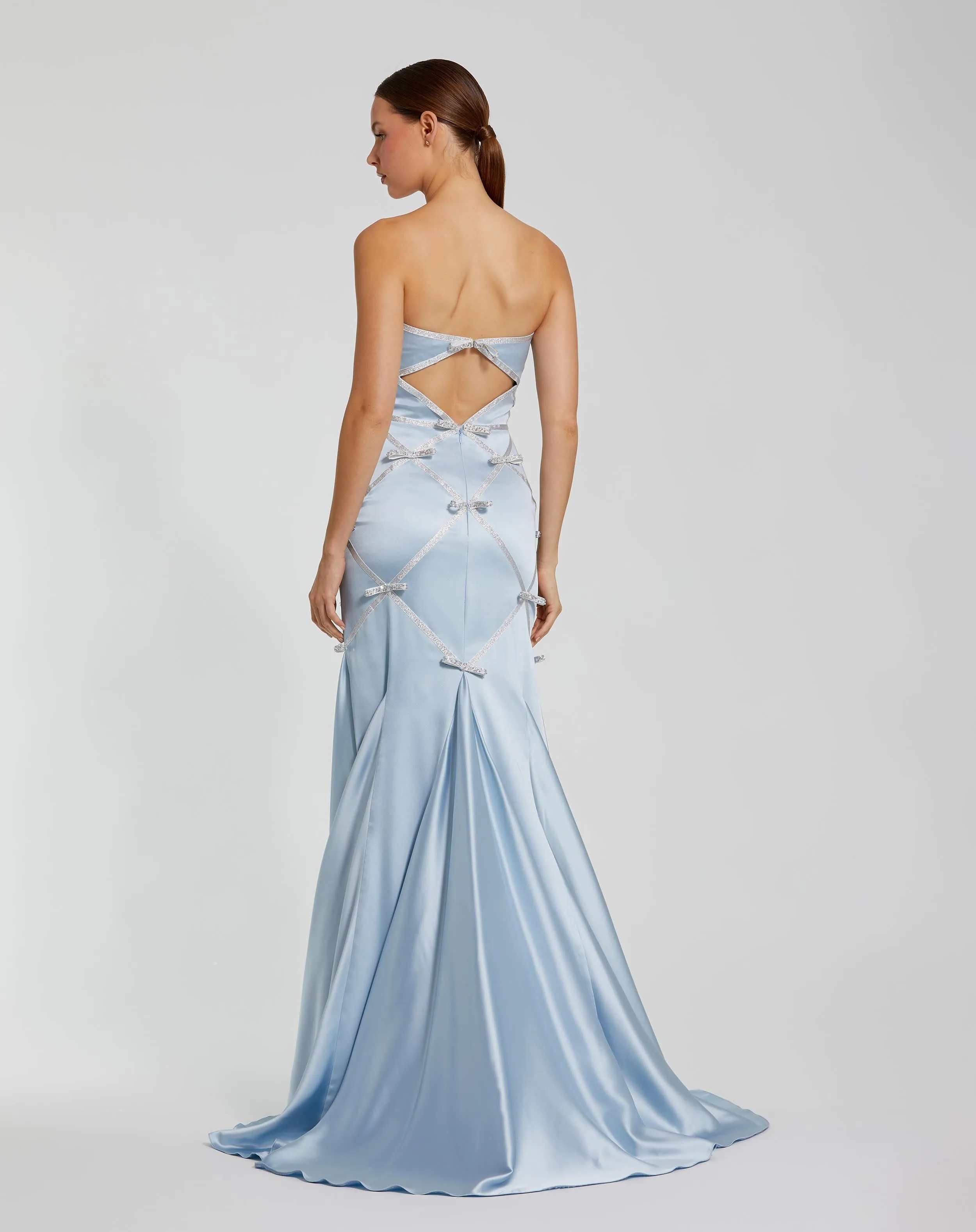 Blue Strapless Satin Trumpet Gown With Bow Details sold by Mac Duggal product image thumbnail 3
