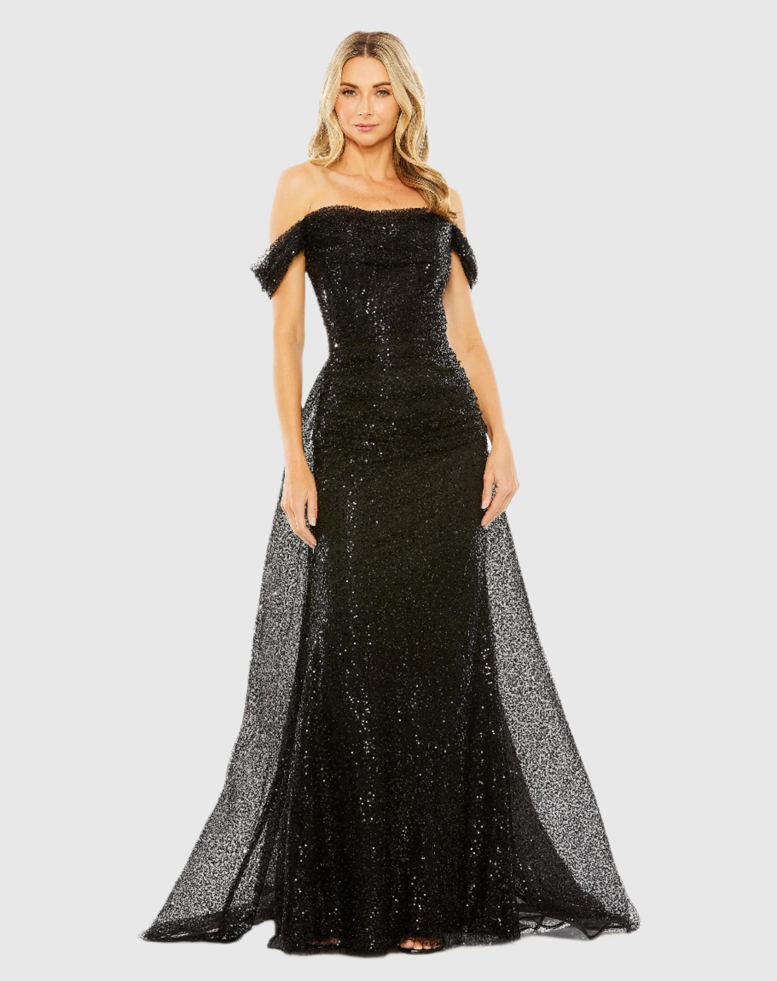 Off the Shoulder Sequin Panel Train Gown sold by Mac Duggal product image thumbnail 2