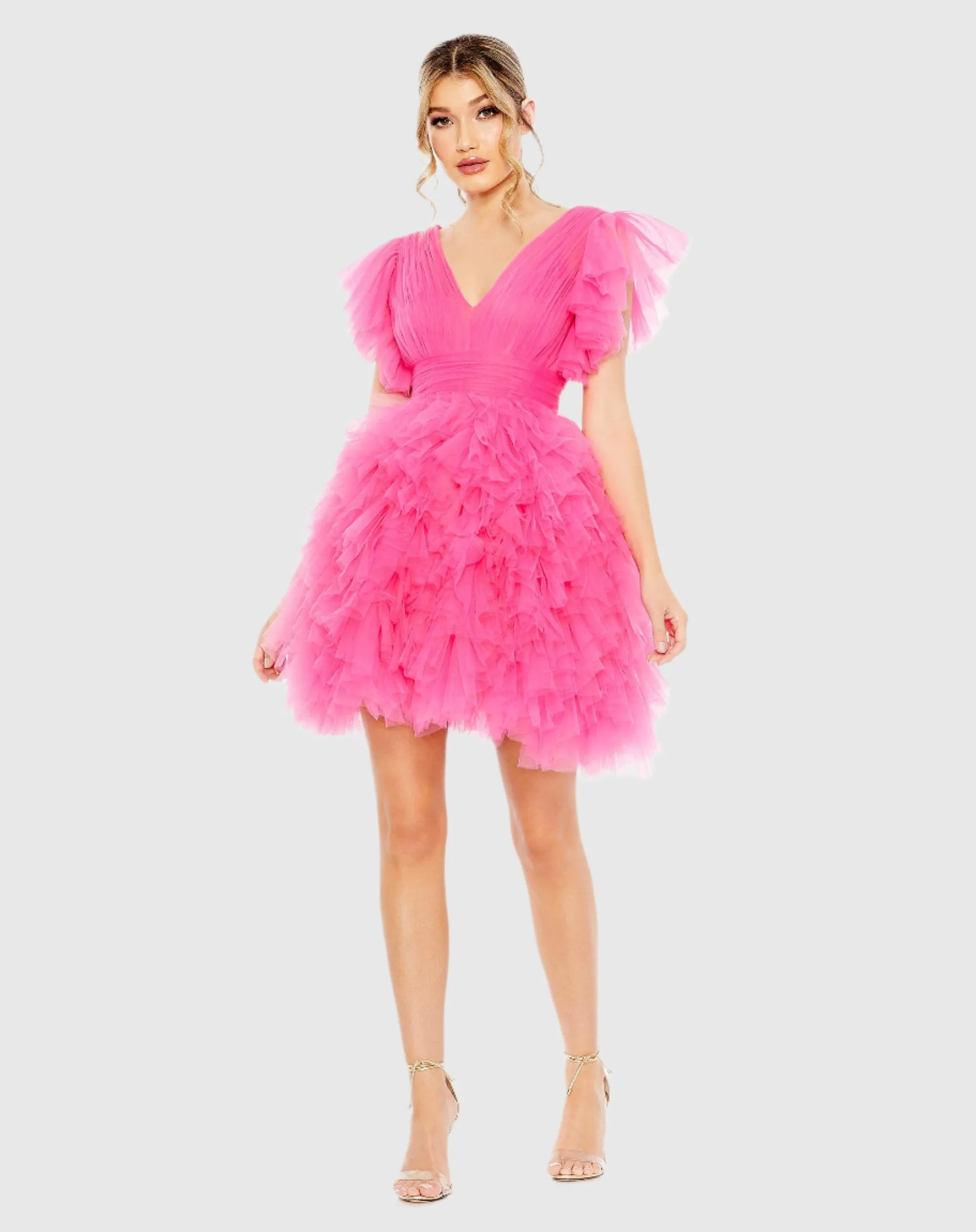 Flutter Ruffle Sleeve Tiered Dress sold by Mac Duggal