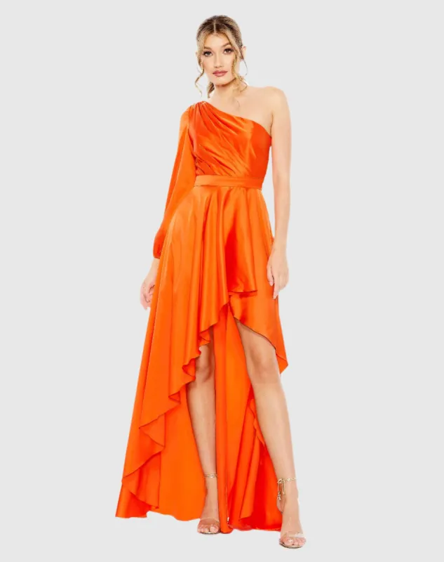 High Low One Shoulder Flowy Gown sold by Mac Duggal
