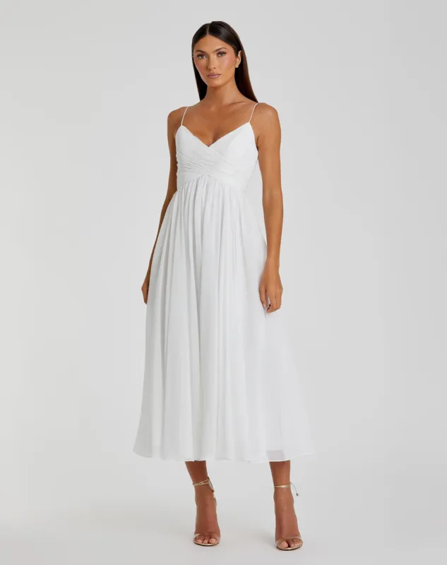 Faux Wrap Sleeveless Flowy Midi Dress sold by Mac Duggal