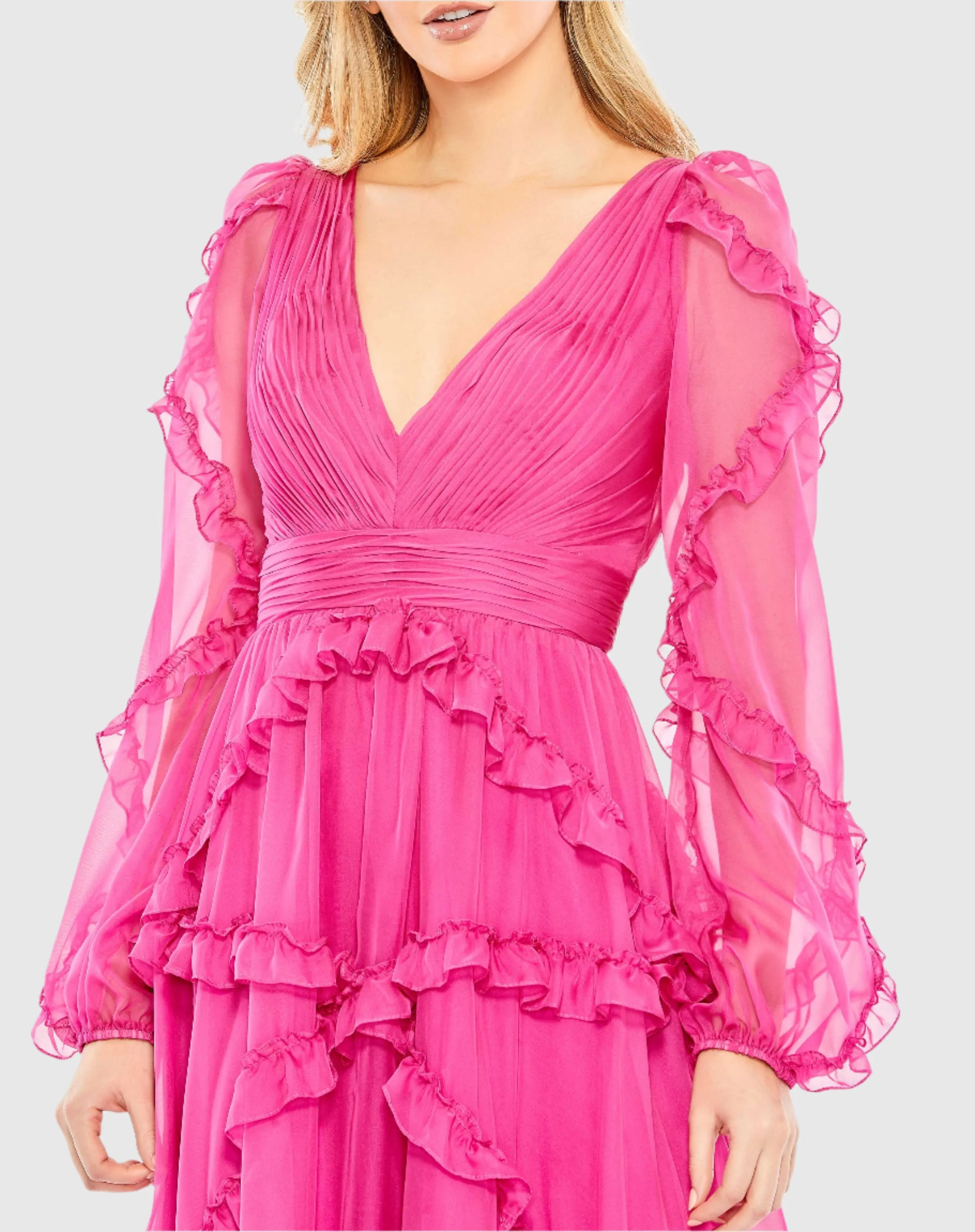 Pink Ruffle A-line Gown with Sheer Long Sleeves sold by Mac Duggal product image thumbnail 2
