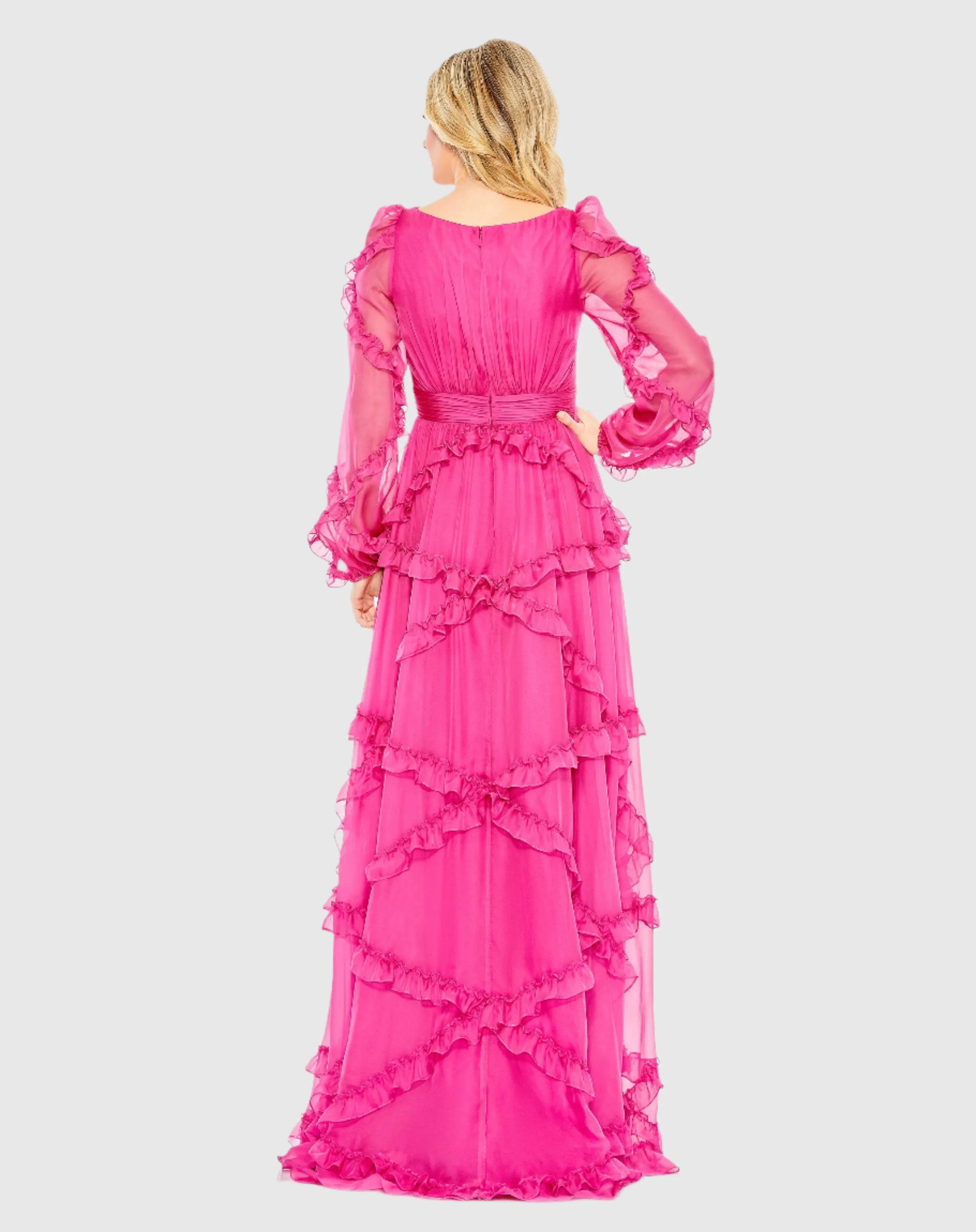 Pink Ruffle A-line Gown with Sheer Long Sleeves sold by Mac Duggal product image thumbnail 3