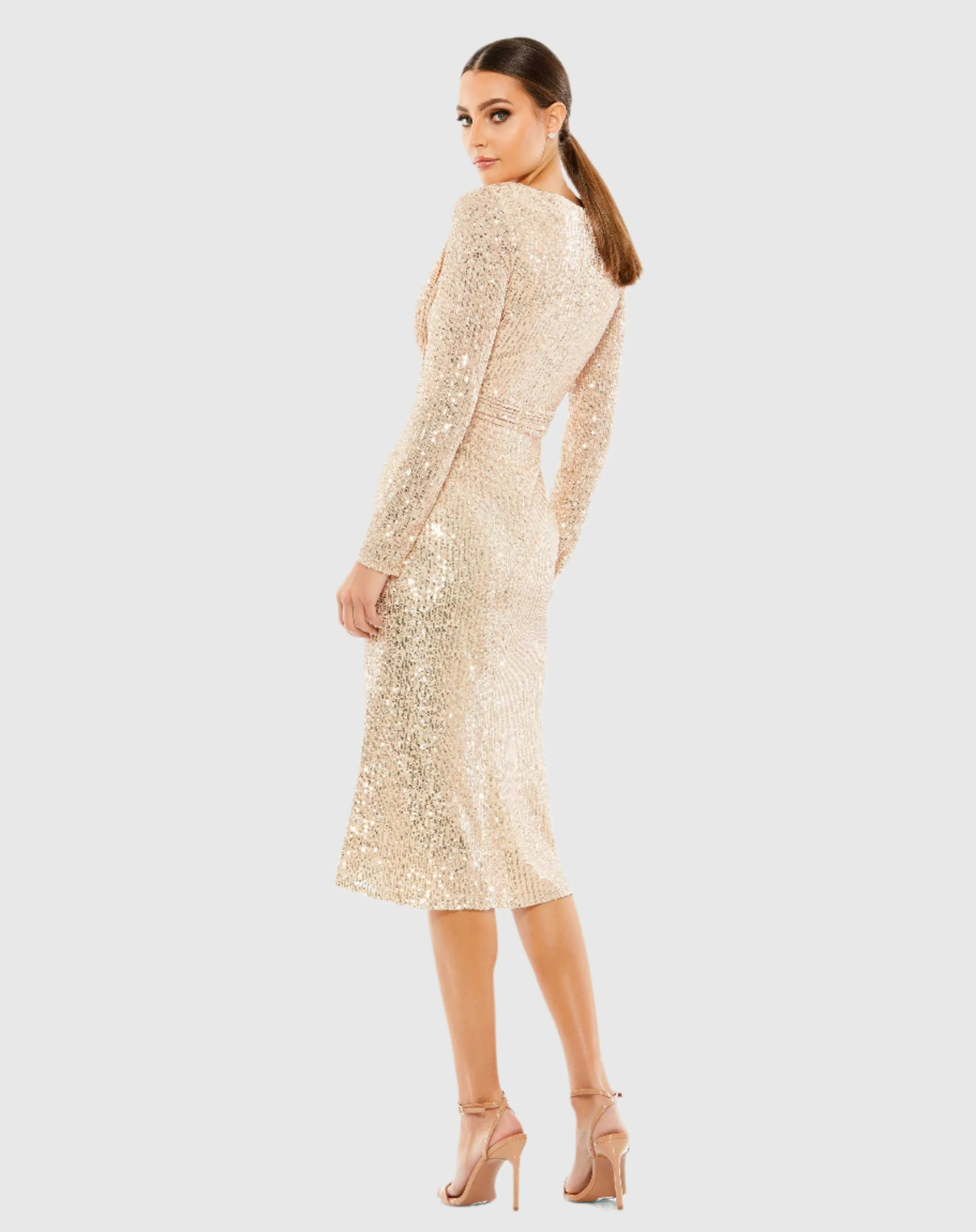 Pink Sequined Long Sleeve Midi Dress sold by Mac Duggal product image thumbnail 3