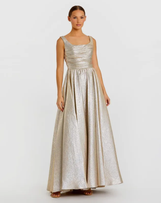 Gold Metallic Pleated Bodice Ballgown sold by Mac Duggal