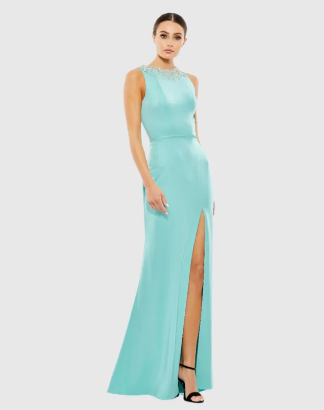 Sleeveless Rhinestone Collar Column Gown sold by Mac Duggal