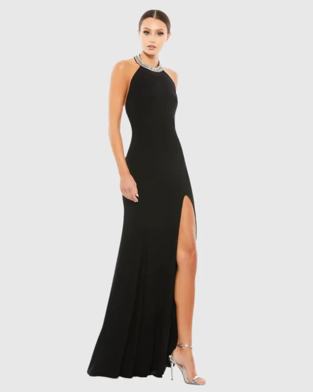 Beaded Halter Jersey Gown sold by Mac Duggal