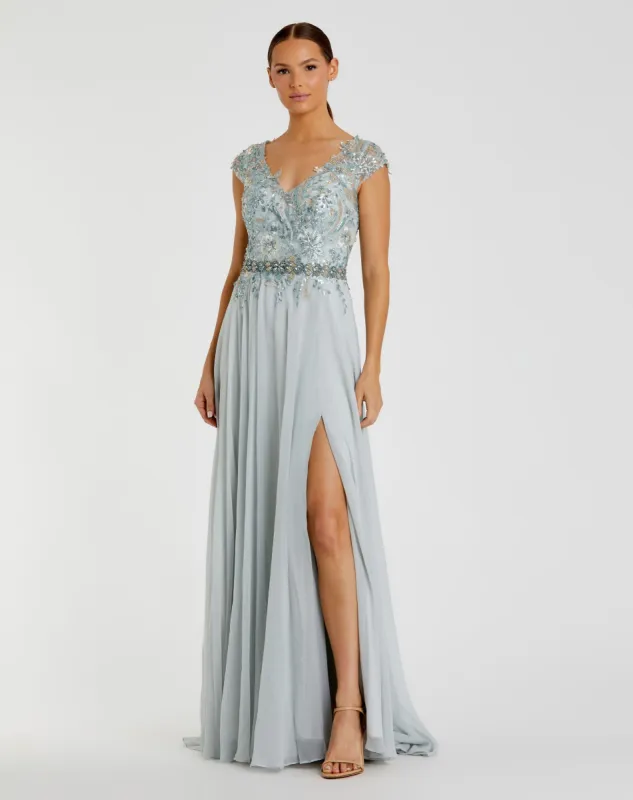 Embellished Cap Sleeve Bodice Flowy Gown sold by Mac Duggal