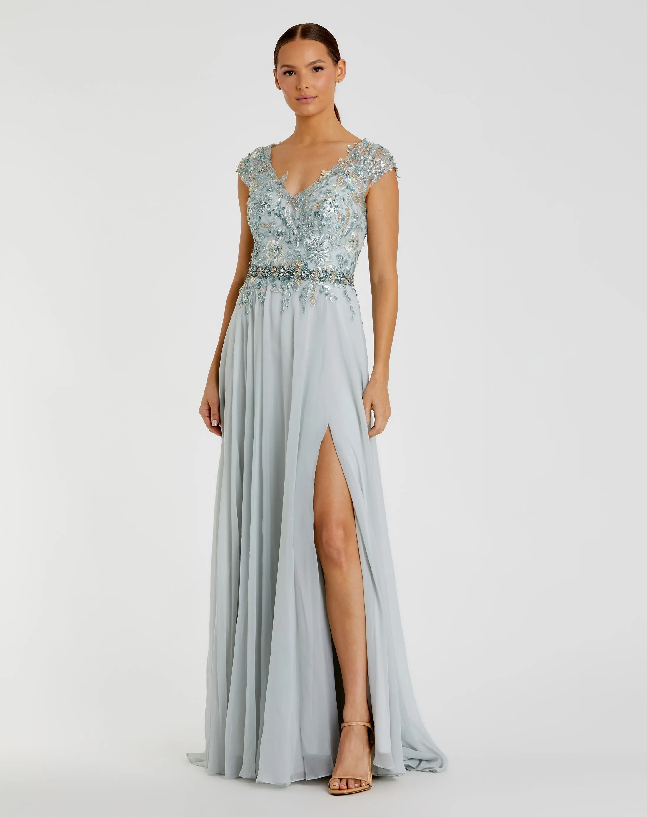 Embellished Cap Sleeve Bodice Flowy Gown sold by Mac Duggal