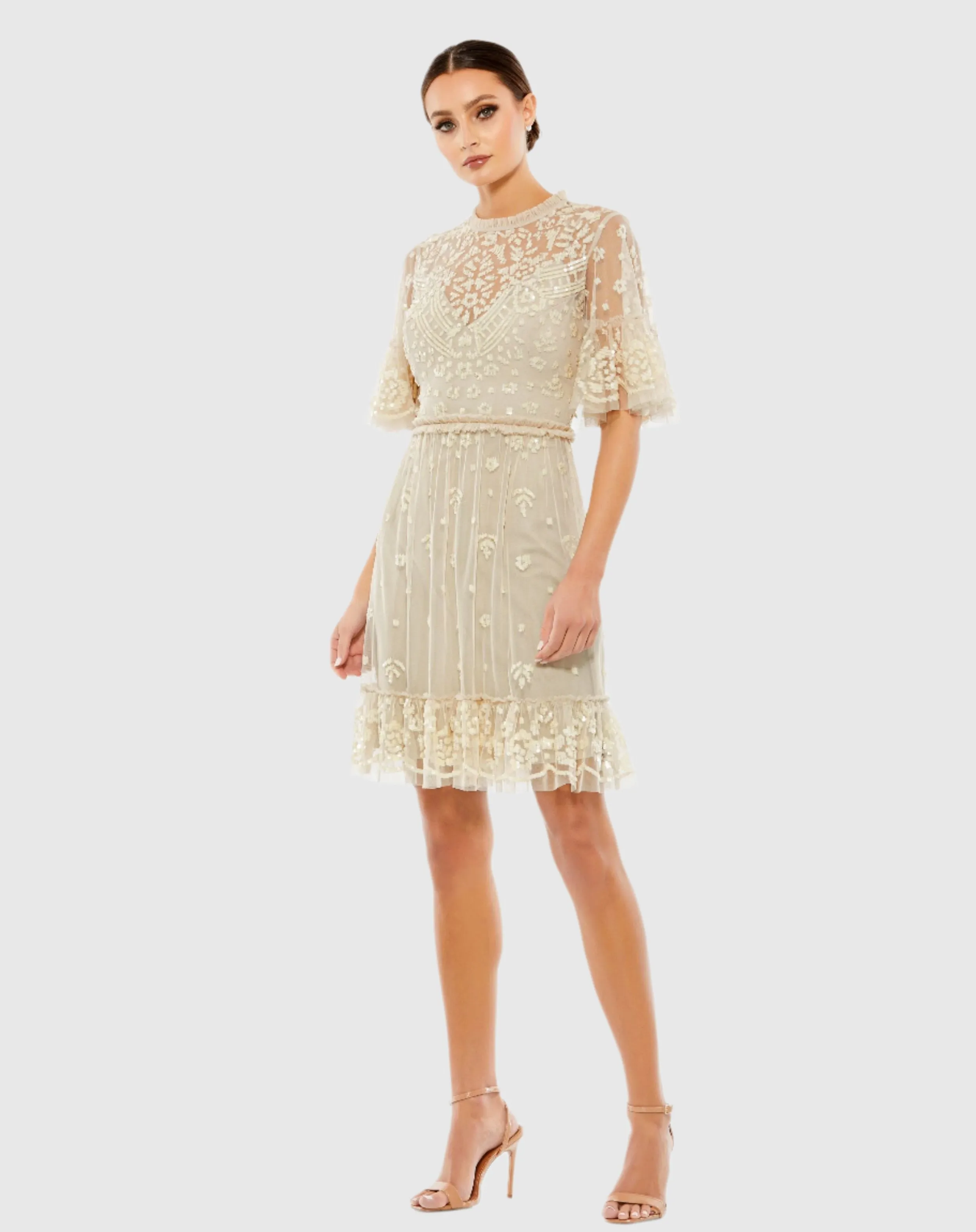 Embellished Illusion High Neck Mini Dress sold by Mac Duggal product image thumbnail 2