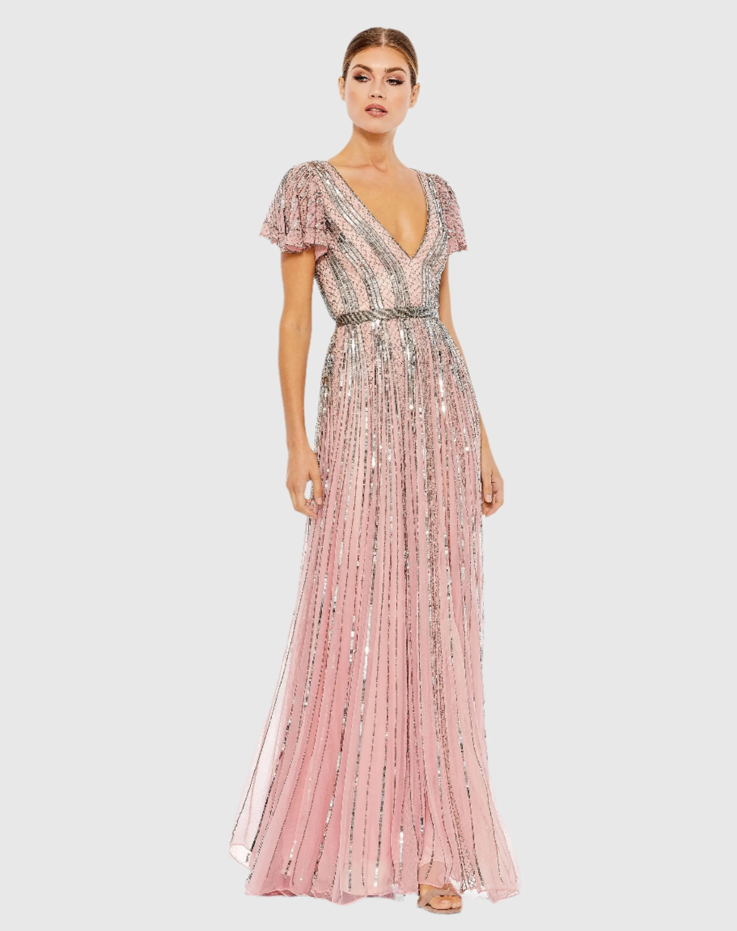 Stripe Sequin V-Neck Gown sold by Mac Duggal