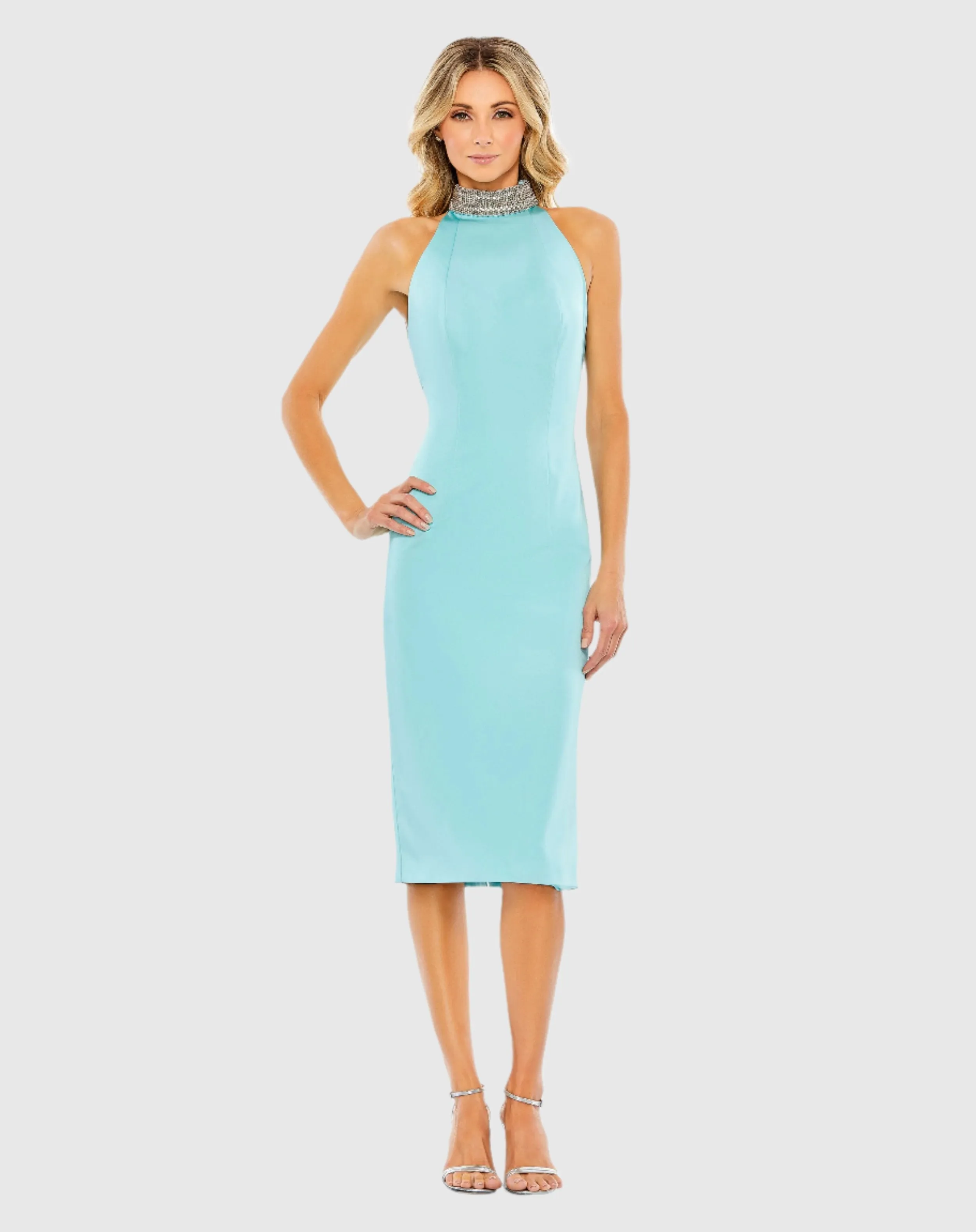 Open Back Jeweled Halter Midi Dress sold by Mac Duggal product image thumbnail 2