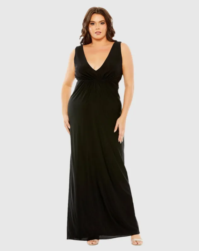 Jersey V-Neck Cutout Gown made by Mac Duggal