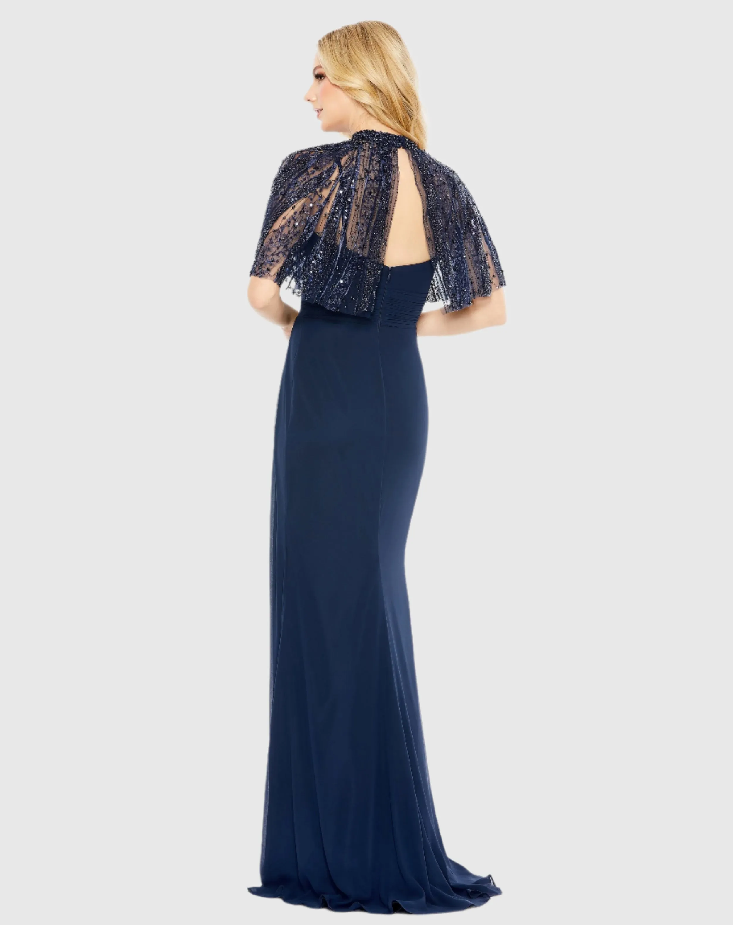 Navy Sleeveless Gown With Embellished Cape sold by Mac Duggal product image thumbnail 3