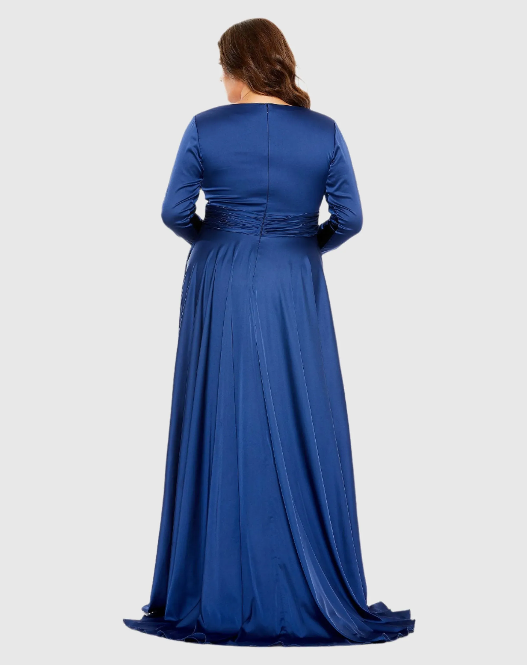 Blue Long Sleeve V Neck A Line Gown - FINAL SALE sold by Mac Duggal product image thumbnail 3