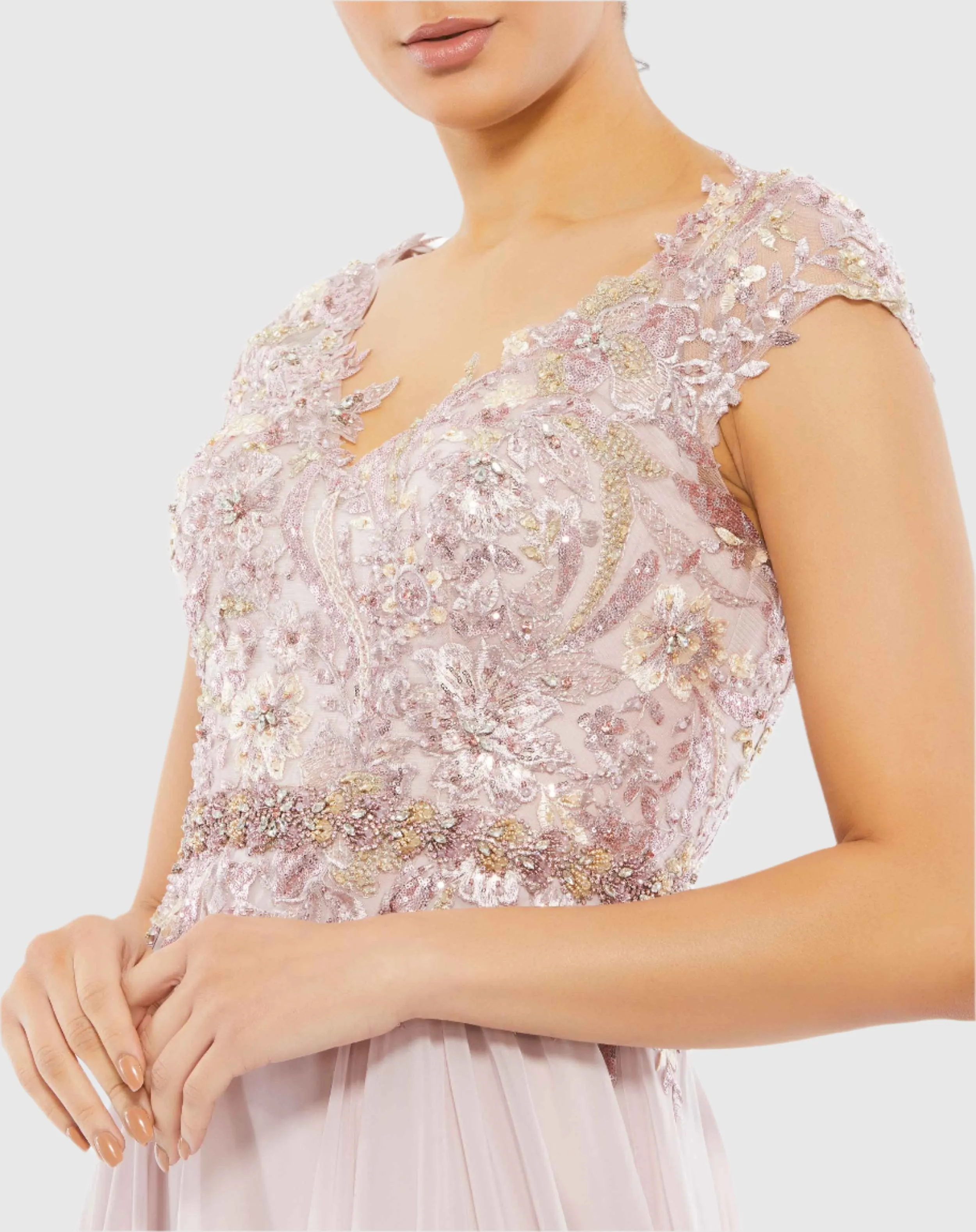 Pink Embellished Cap Sleeve Bodice Flowy Gown sold by Mac Duggal product image thumbnail 2
