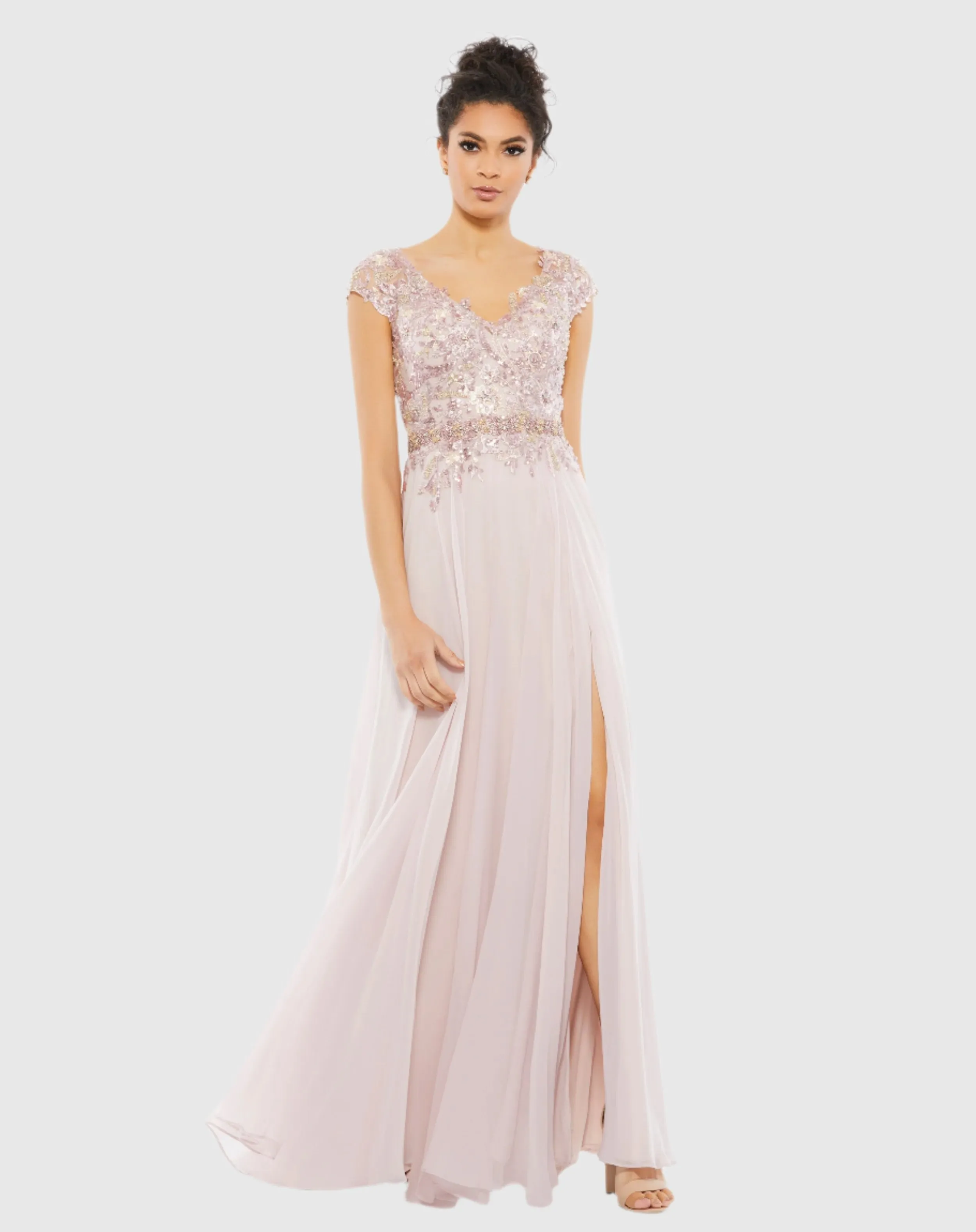 Pink Embellished Cap Sleeve Bodice Flowy Gown sold by Mac Duggal