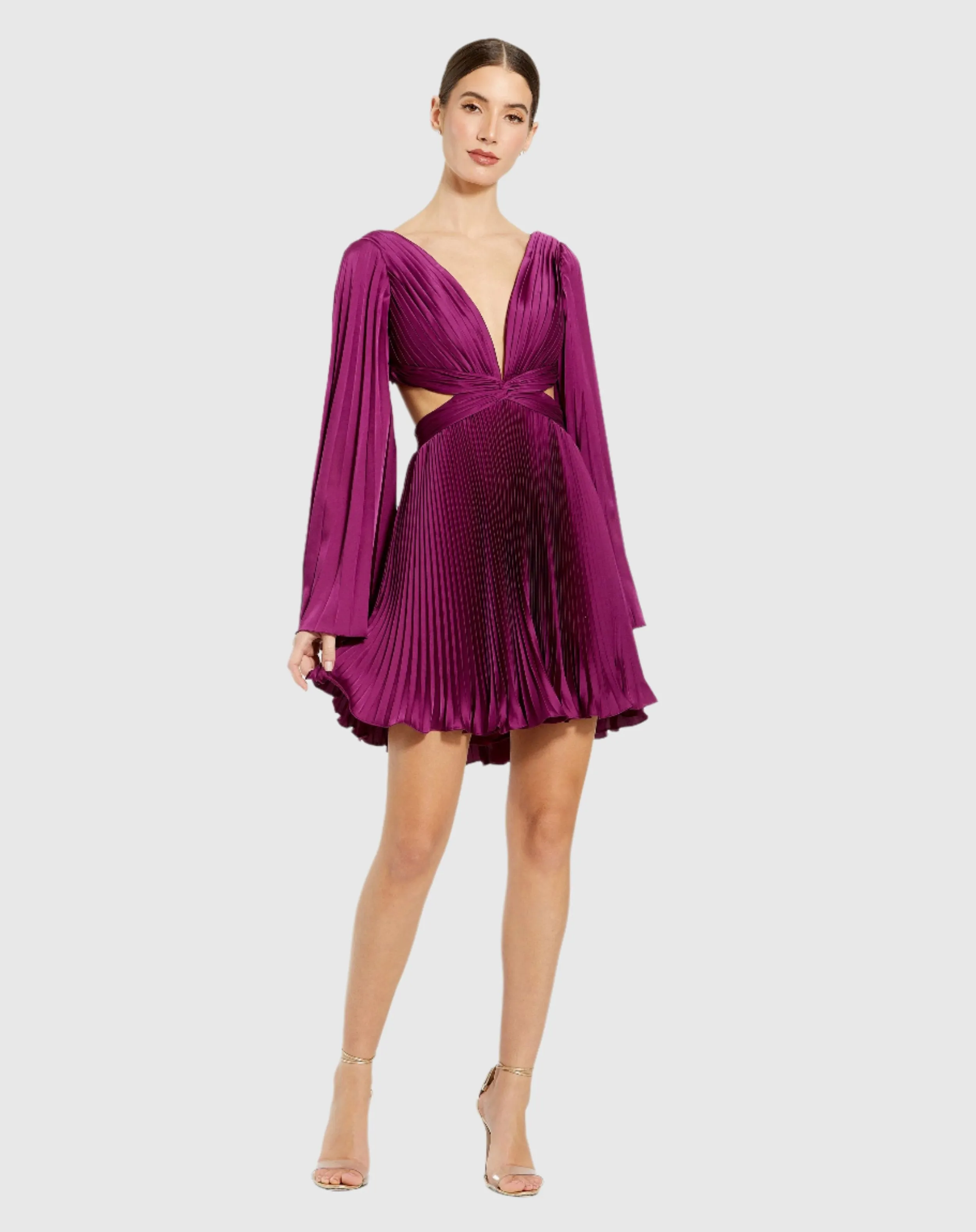 Pleated V-Neck Cutout Long Sleeve Mini Dress sold by Mac Duggal